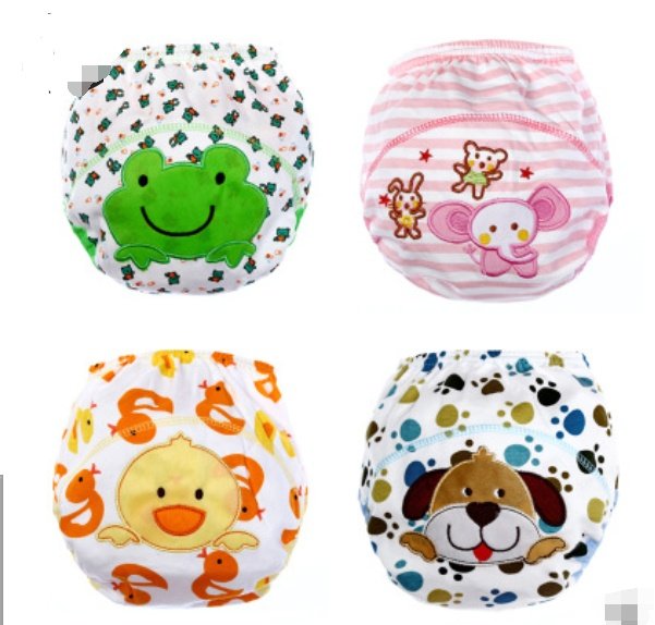 "Colorful cartoon diaper pants for babies, featuring playful animal characters and vibrant patterns."