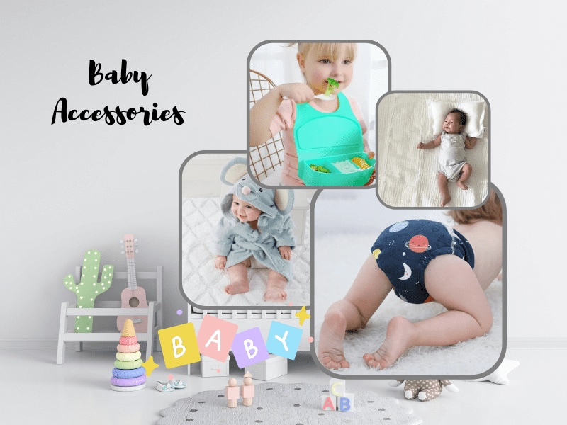 Adorable baby accessories for bedding, feeding, diapering, and bathing needs.